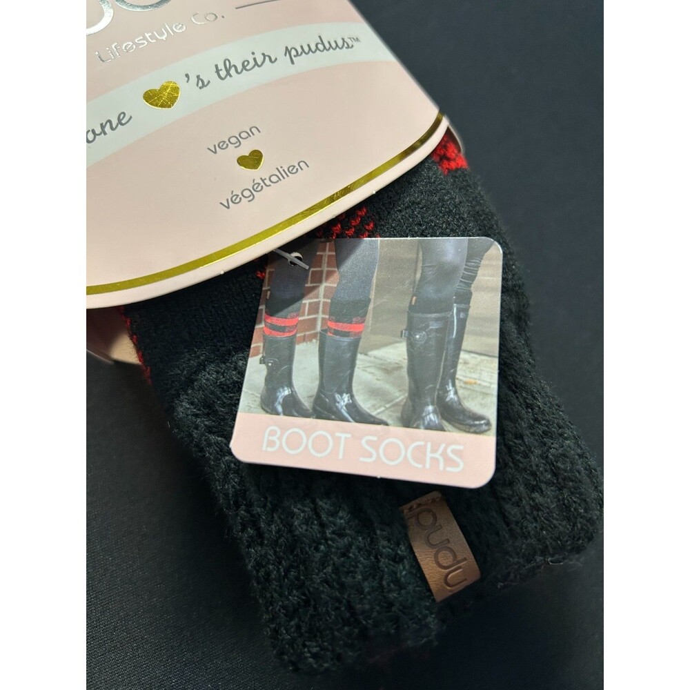 Pudus Boot Socks NWT Lumberjack Red Black Buffalo Check Plaid Vegan Unisex Warm
